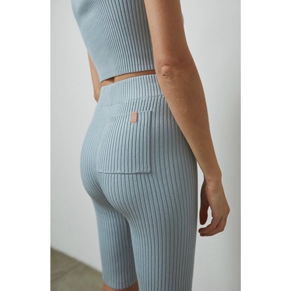 LUNYA Lounge Shorts Womens Large Chilled Blue Cozy Cotton Silk Bike Shorts NEW - Picture 2 of 14